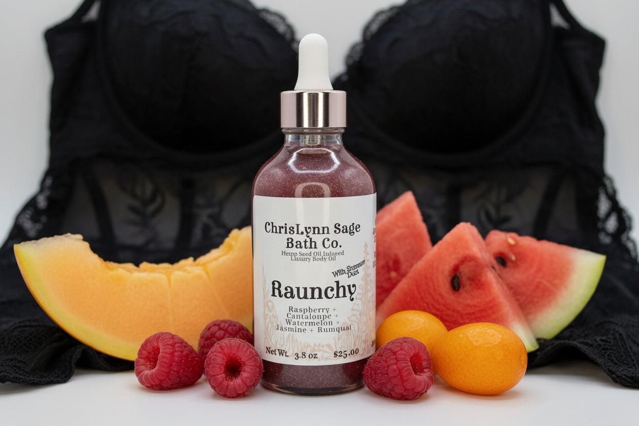 Raunchy Shimmer Body Oil - Raspberry + Cantaloupe + Watermelon + Jasmine + Kumquat