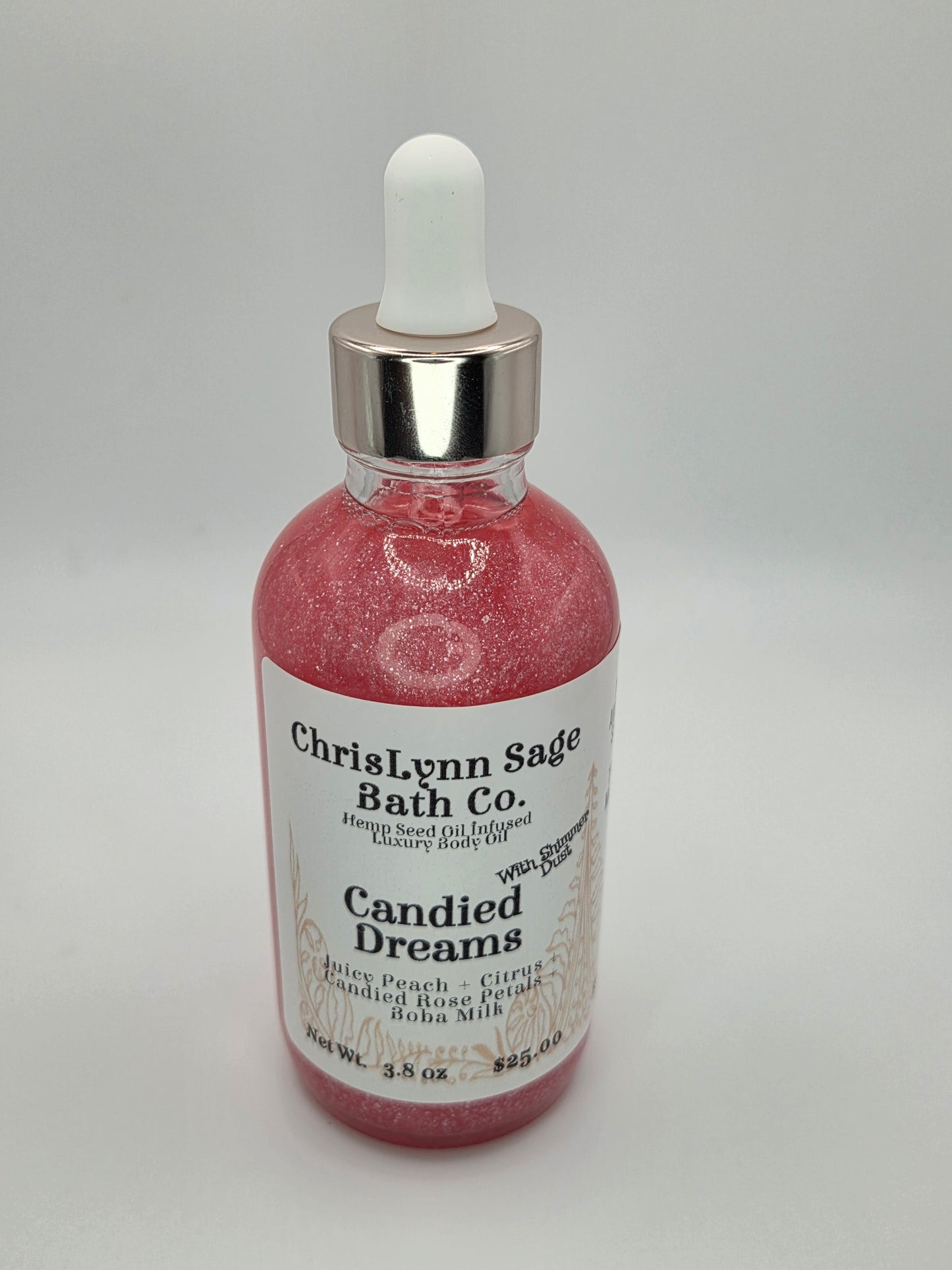 Candied Dreams Shimmer Body Oil - Juicy Peach + Citrus + Candied Rose Petals + Boba Milk