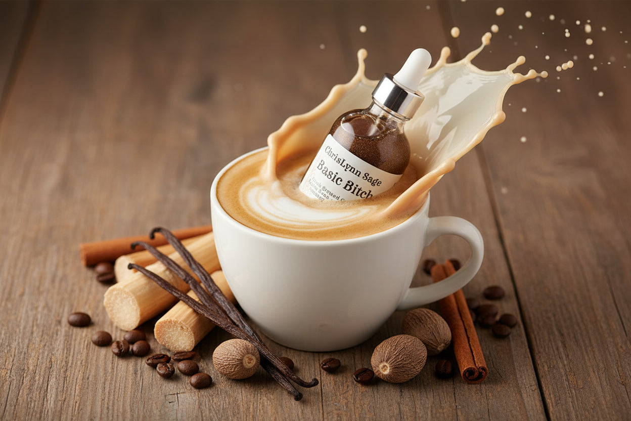 Basic Bitch Shimmer Body Oil - Fresh Brewed Coffee + Tonka Bean + Cinnamon + Nutmeg + Sugar Cane