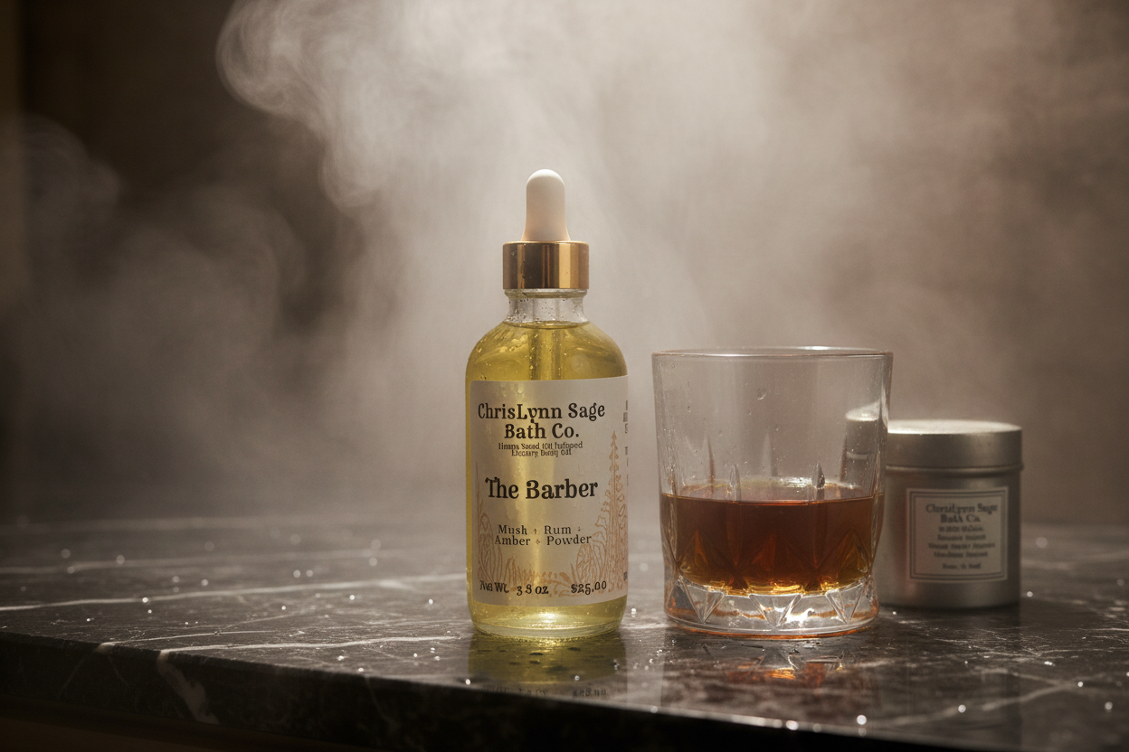The Barber Body Oil - Musk + Rum + Amber + Powder