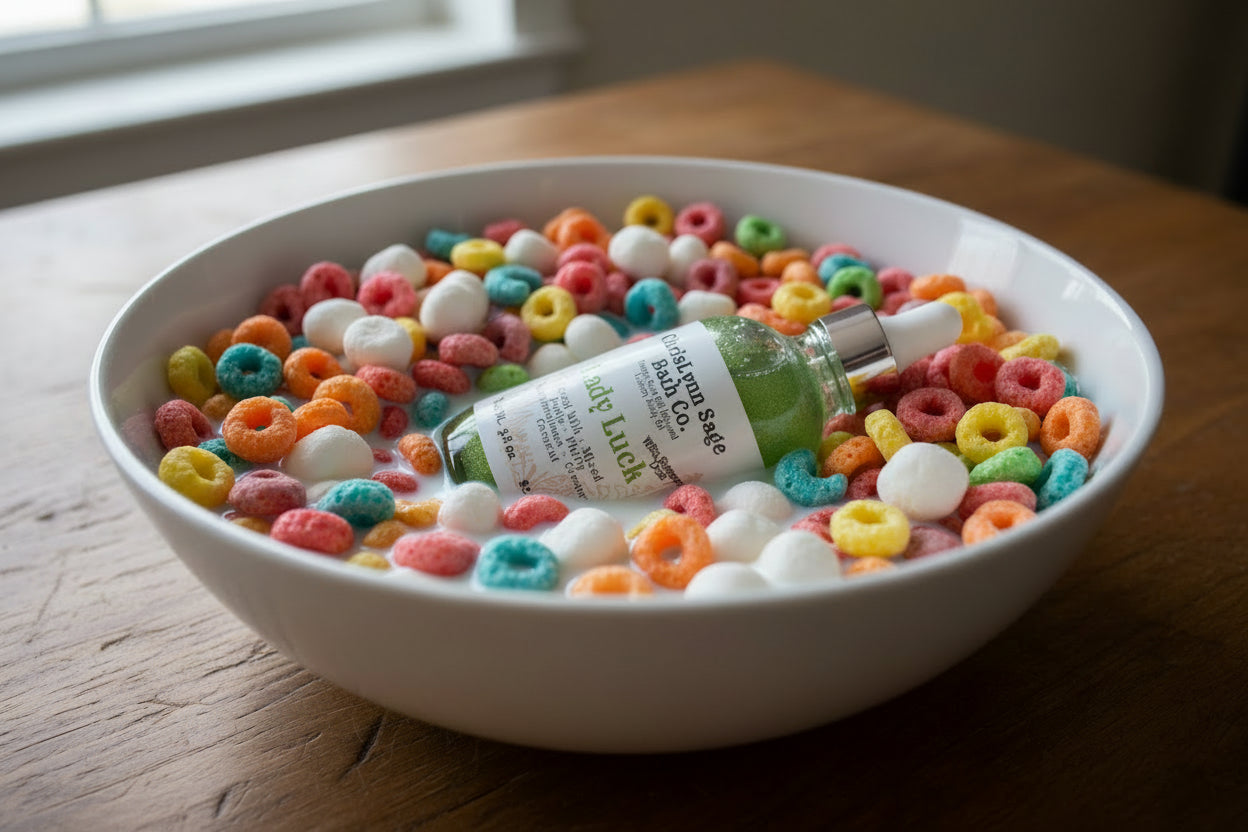 Lady Luck Shimmer Body Oil - Cereal Milk + Mixed Fruits + Fluffy Marshmallows + Creamy Coconut