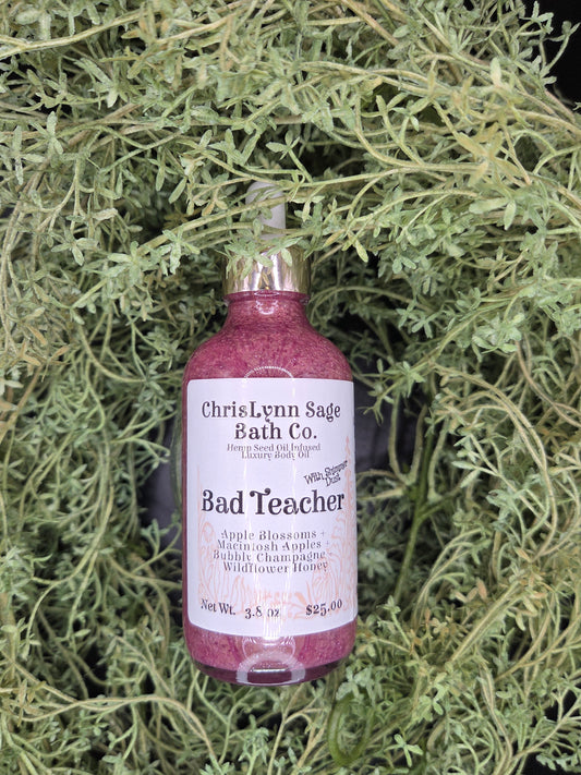 Bad Teacher Shimmer Body Oil - Apple Blossoms + Macintosh Apples + Bubbly Champagne + Wildflower Honey