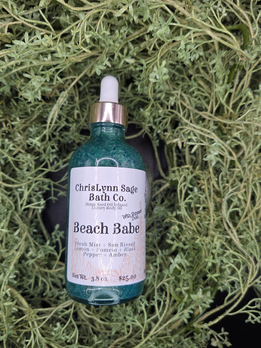 Beach Babe Shimmer Body Oil - Fresh Mist + Sun Kissed Lemon + Pomelo + Black Pepper + Amber