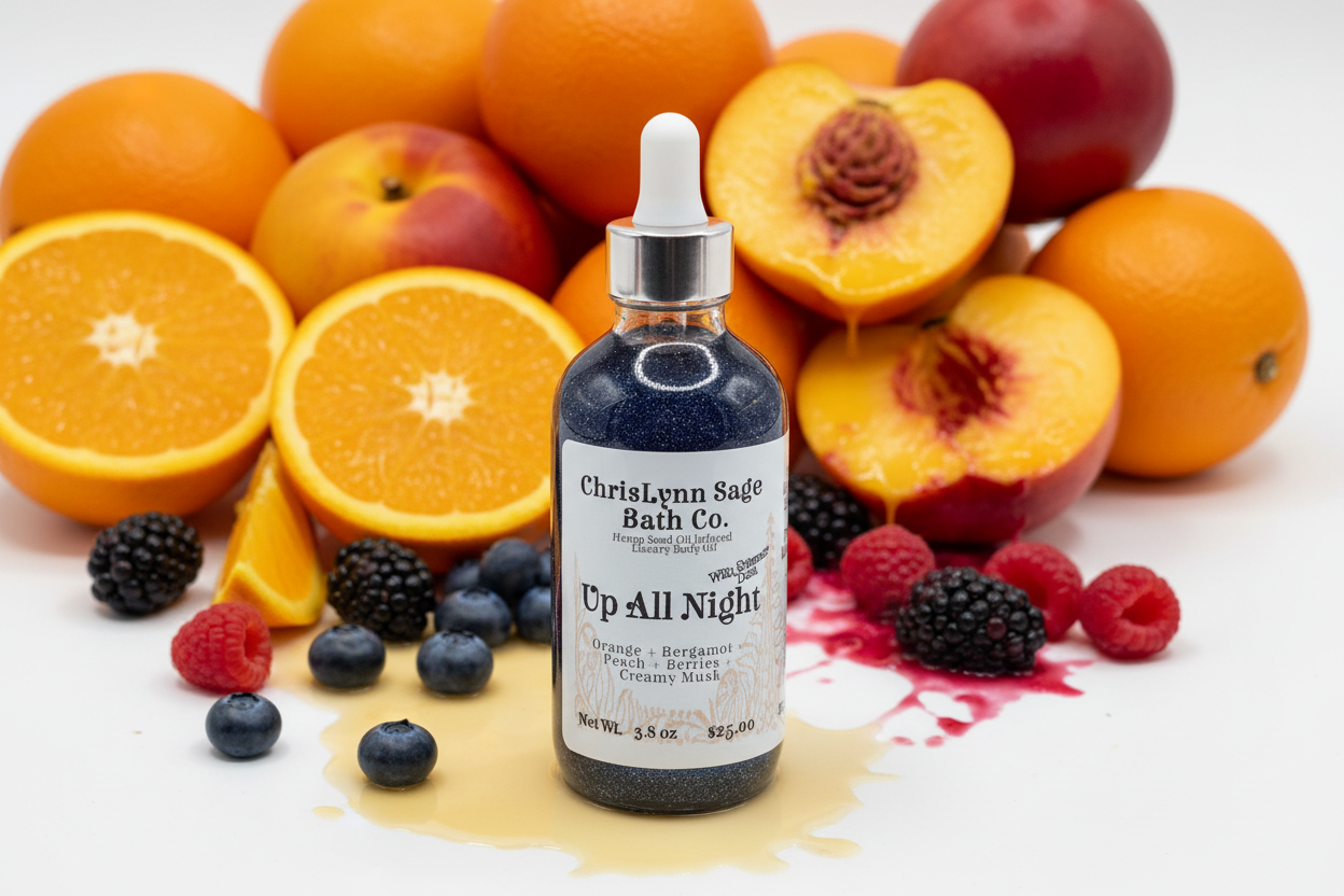 Up All Night Shimmer Body Oil - Orange + Bergamot + Peach + Berries + Creamy Musk