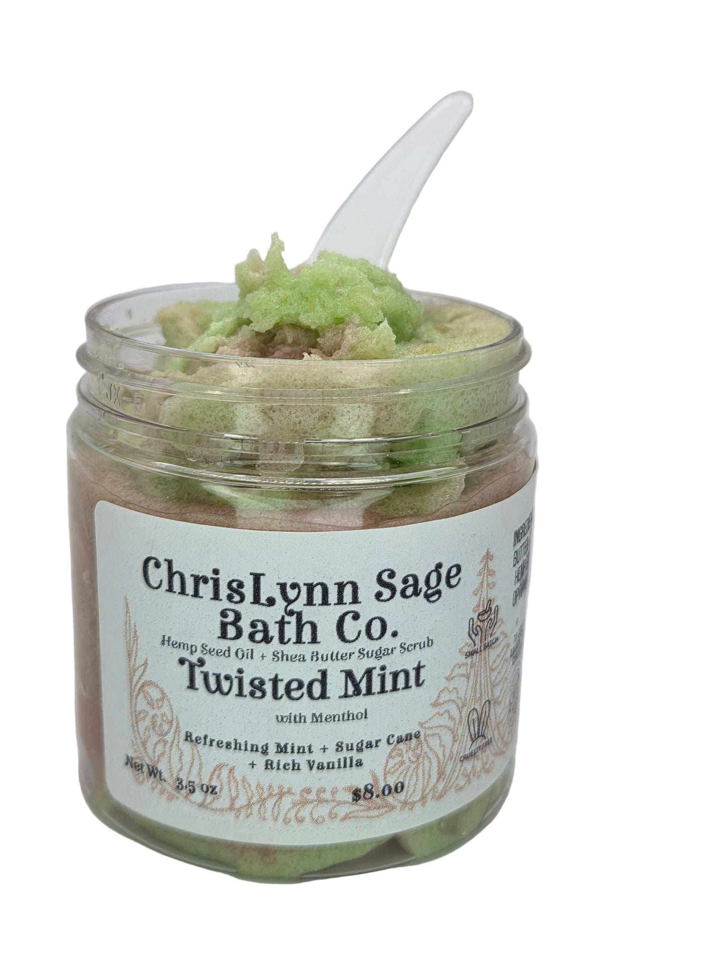 Twisted Mint Sugar Scrub W/ Menthol - Refreshing Mint + Sugar Cane + Rich Vanilla