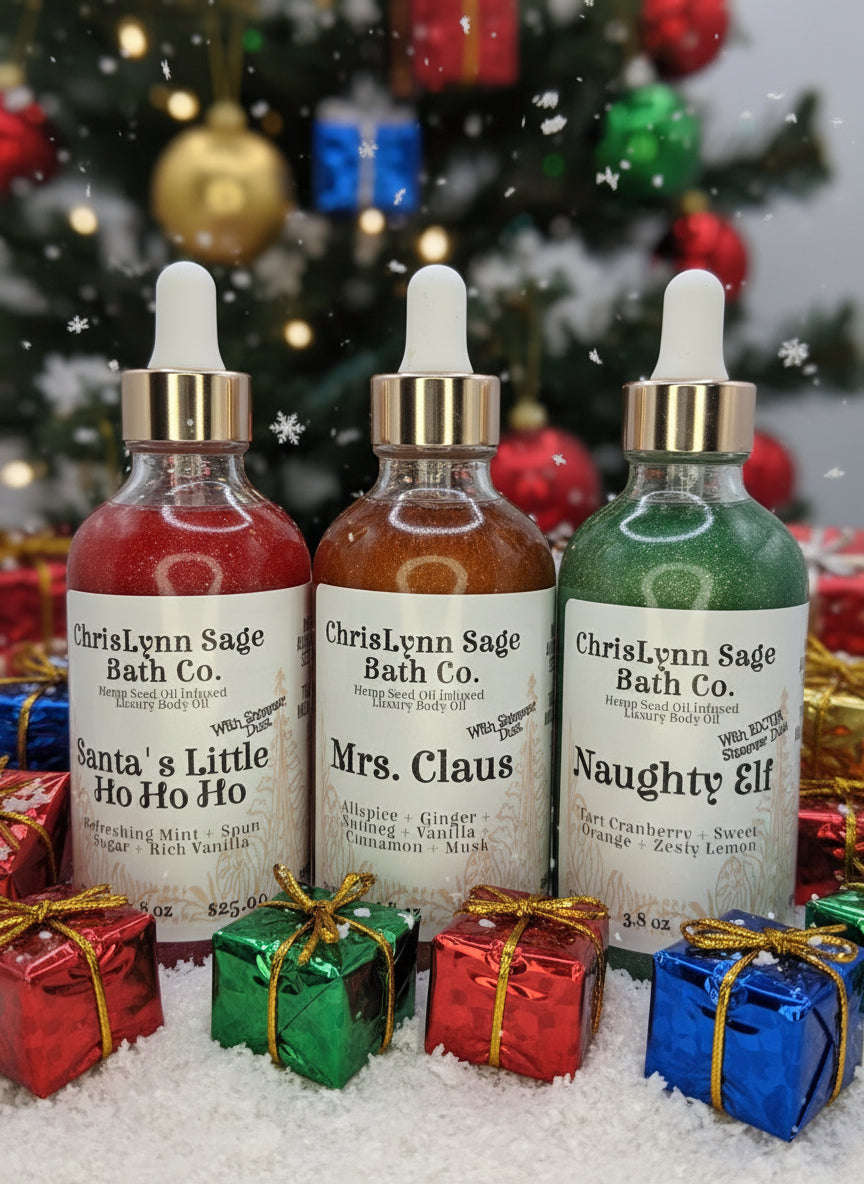 Mrs. Claus Shimmer Body Oil - Allspice + Ginger + Nutmeg + Vanilla + Cinnamon + Musk