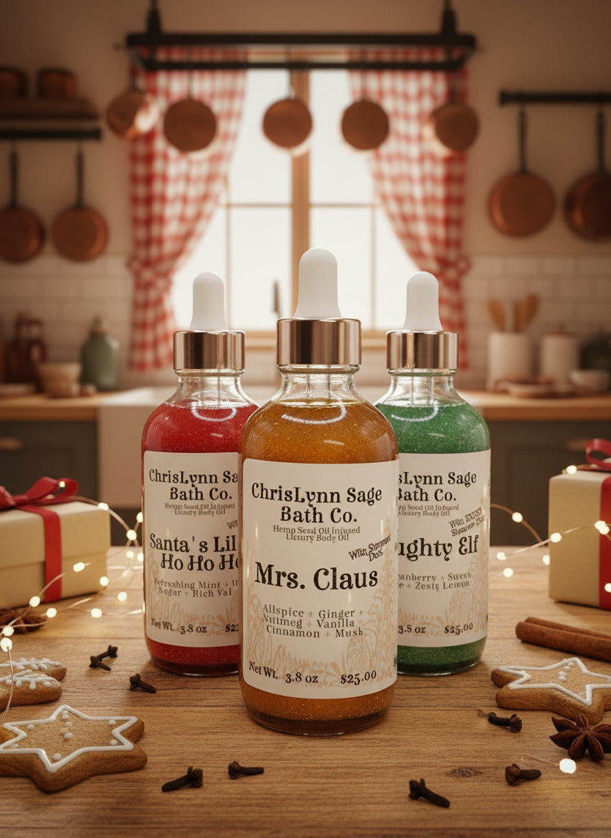 Mrs. Claus Shimmer Body Oil - Allspice + Ginger + Nutmeg + Vanilla + Cinnamon + Musk
