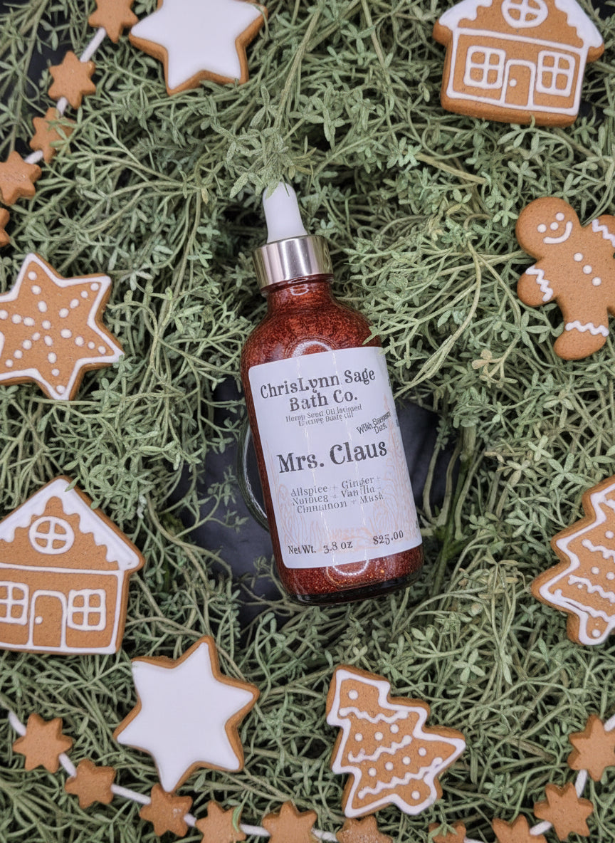 Mrs. Claus Shimmer Body Oil - Allspice + Ginger + Nutmeg + Vanilla + Cinnamon + Musk