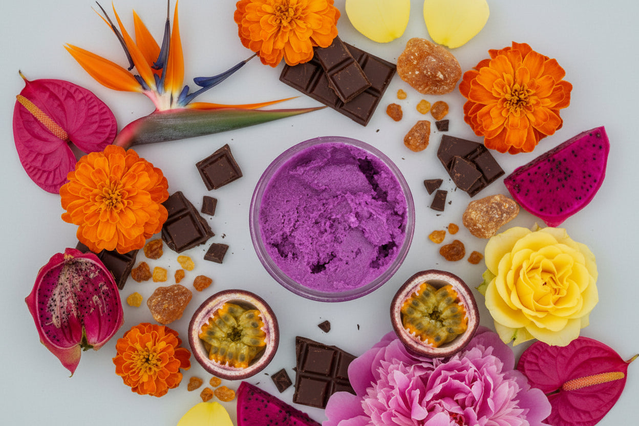 Drama Queen Sugar Scrub - Rich Chocolate + Amber + Bright Florals + Exotic Fruits
