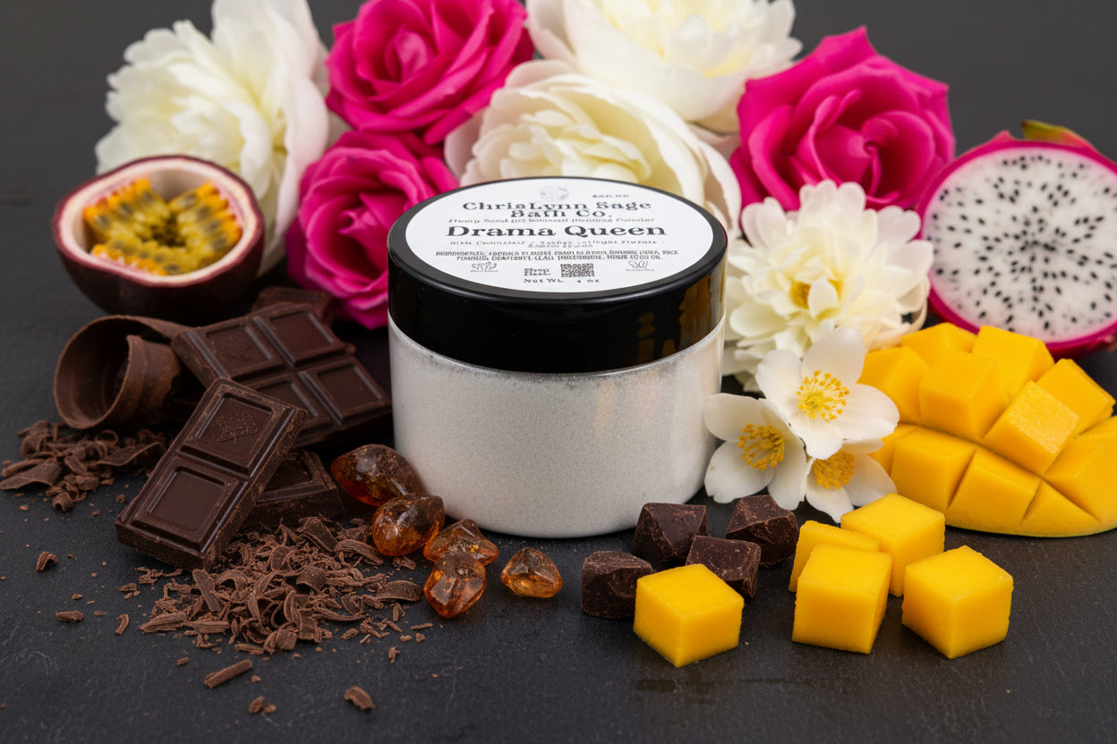 Drama Queen Dusting Powder - Rich Chocolate + Amber + Bright Florals + Exotic Fruits