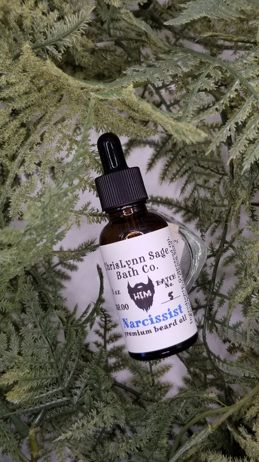 Narcissist HIM premium beard oil - Ripe Peach + Spicy Cinnamon + Rich Sandalwood