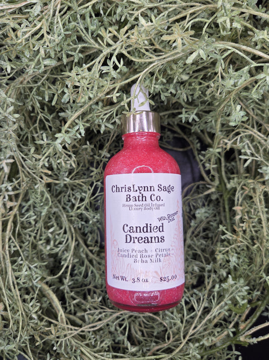 Candied Dreams Shimmer Body Oil - Juicy Peach + Citrus + Candied Rose Petals + Boba Milk