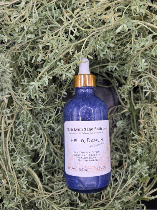 Hello, Darlin Shimmer Body Oil - Dew Drops + Floral Bouquet + Cassis + Creamed Musk + Golden Amber