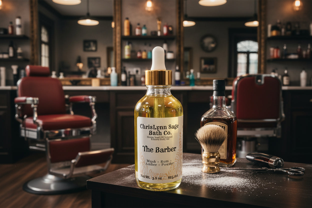 The Barber Body Oil - Musk + Rum + Amber + Powder