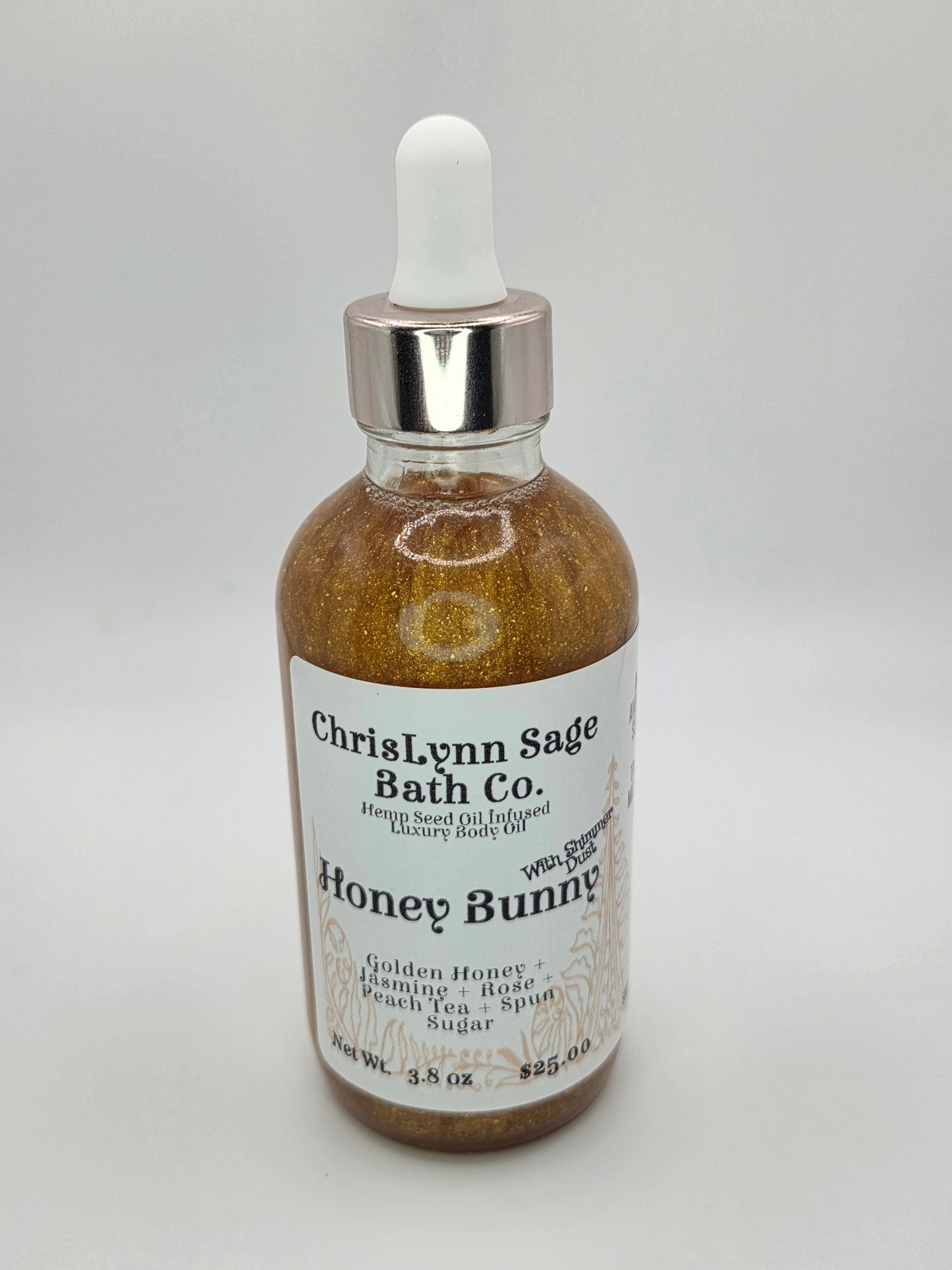 Honey Bunny Shimmer Body Oil - Golden Honey + Jasmine + Rose + Peach Tea + Spun Sugar