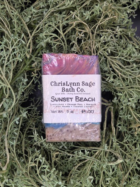 Sunset Beach SOAP BAR - Cantaloupe + Orange Peel + Hibiscus + Ripe Mango + Toasted Coconut