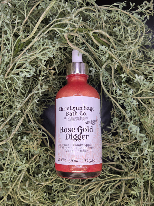 Rose Gold Digger Body Oil - Coconut + Candy Apple + Heliotrope + Cashmere Musk + Amber