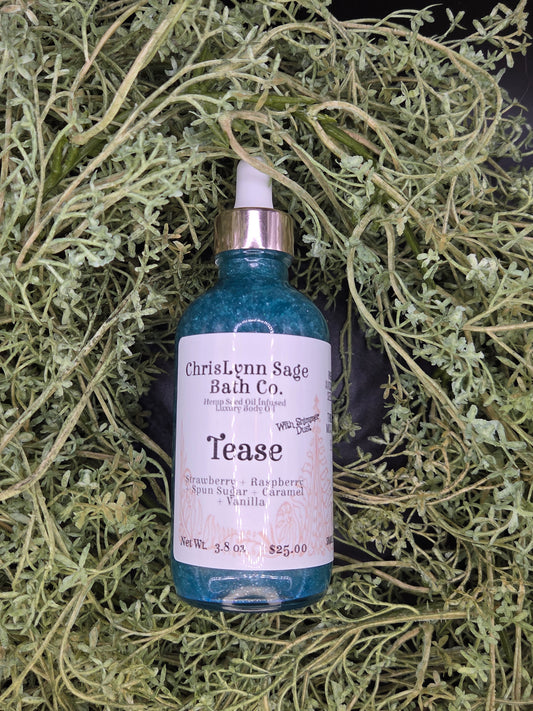 Tease Shimmer Body Oil - Strawberry + Raspberry + Spun Sugar + Caramel + Vanilla