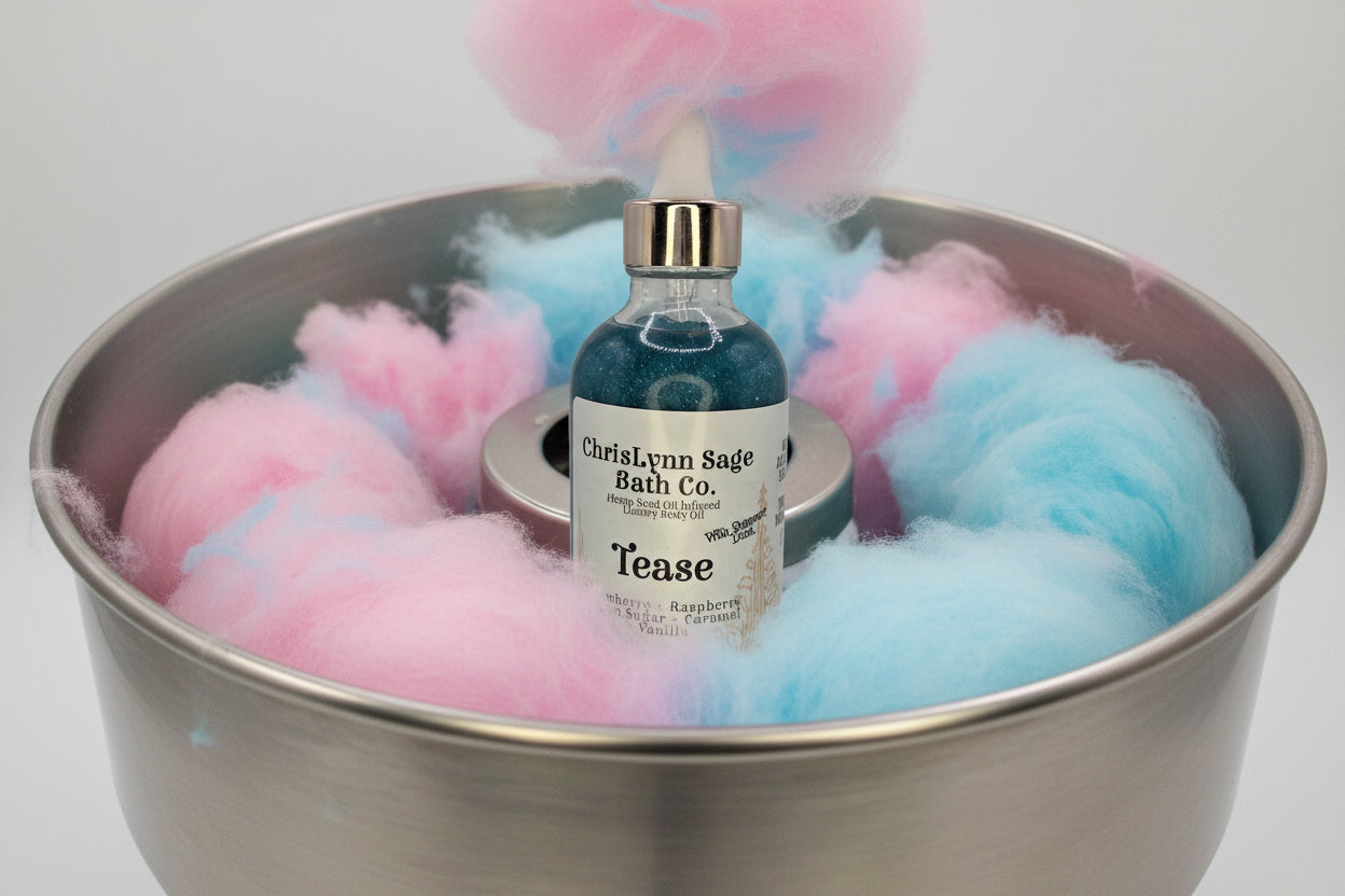 Tease Shimmer Body Oil - Strawberry + Raspberry + Spun Sugar + Caramel + Vanilla