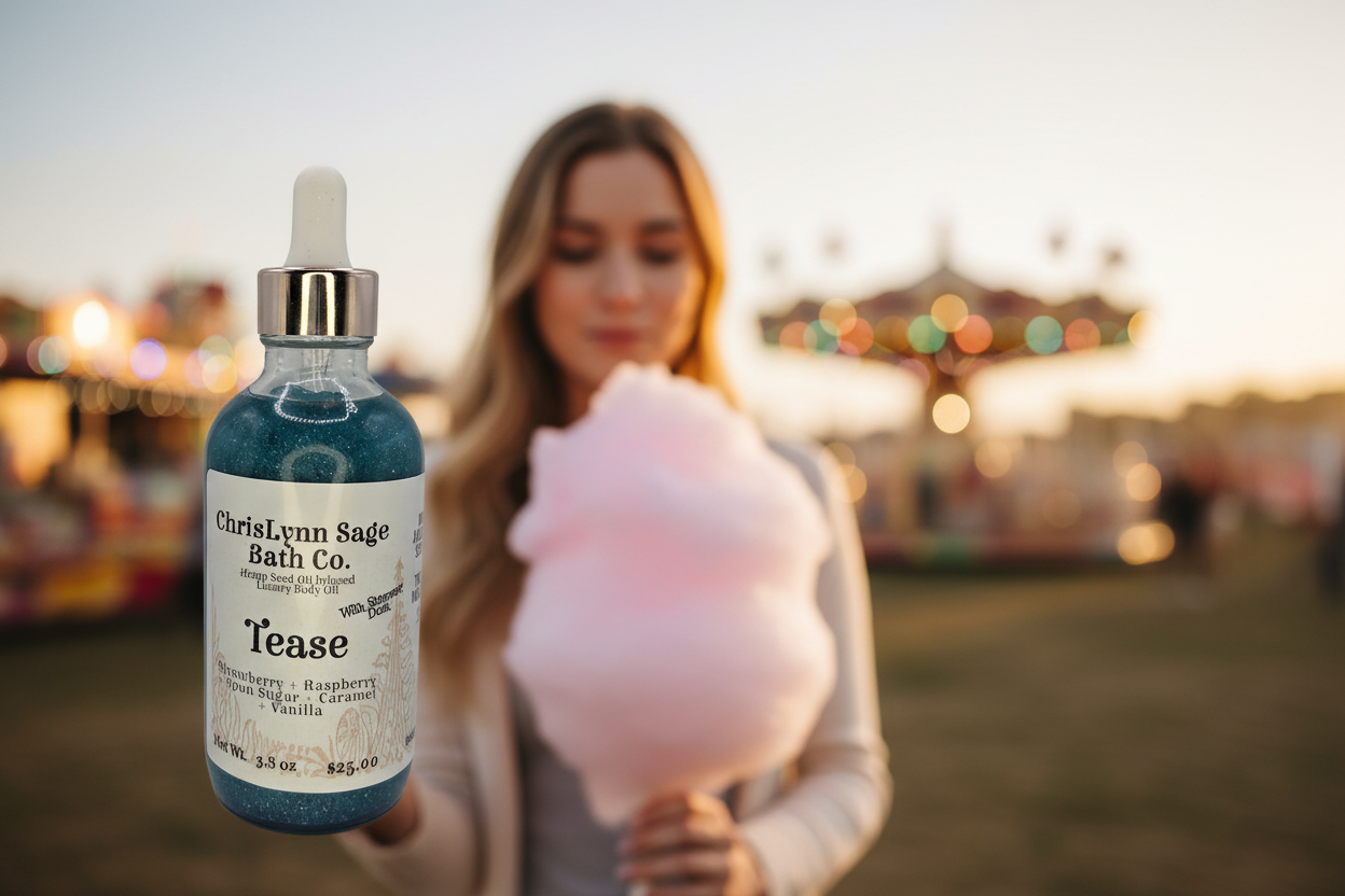 Tease Shimmer Body Oil - Strawberry + Raspberry + Spun Sugar + Caramel + Vanilla