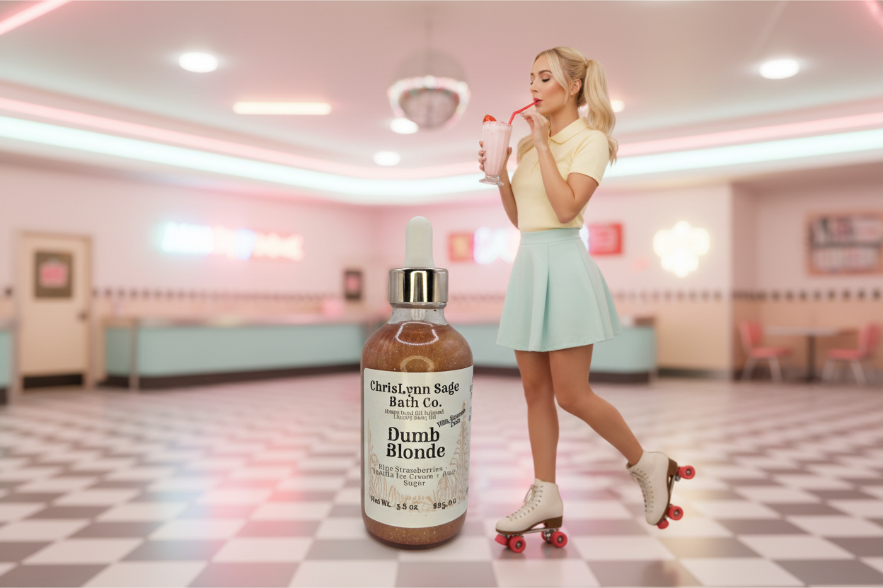 Dumb Blonde Shimmer Body Oil - Ripe Strawberries + Vanilla Ice Cream + Raw Sugar