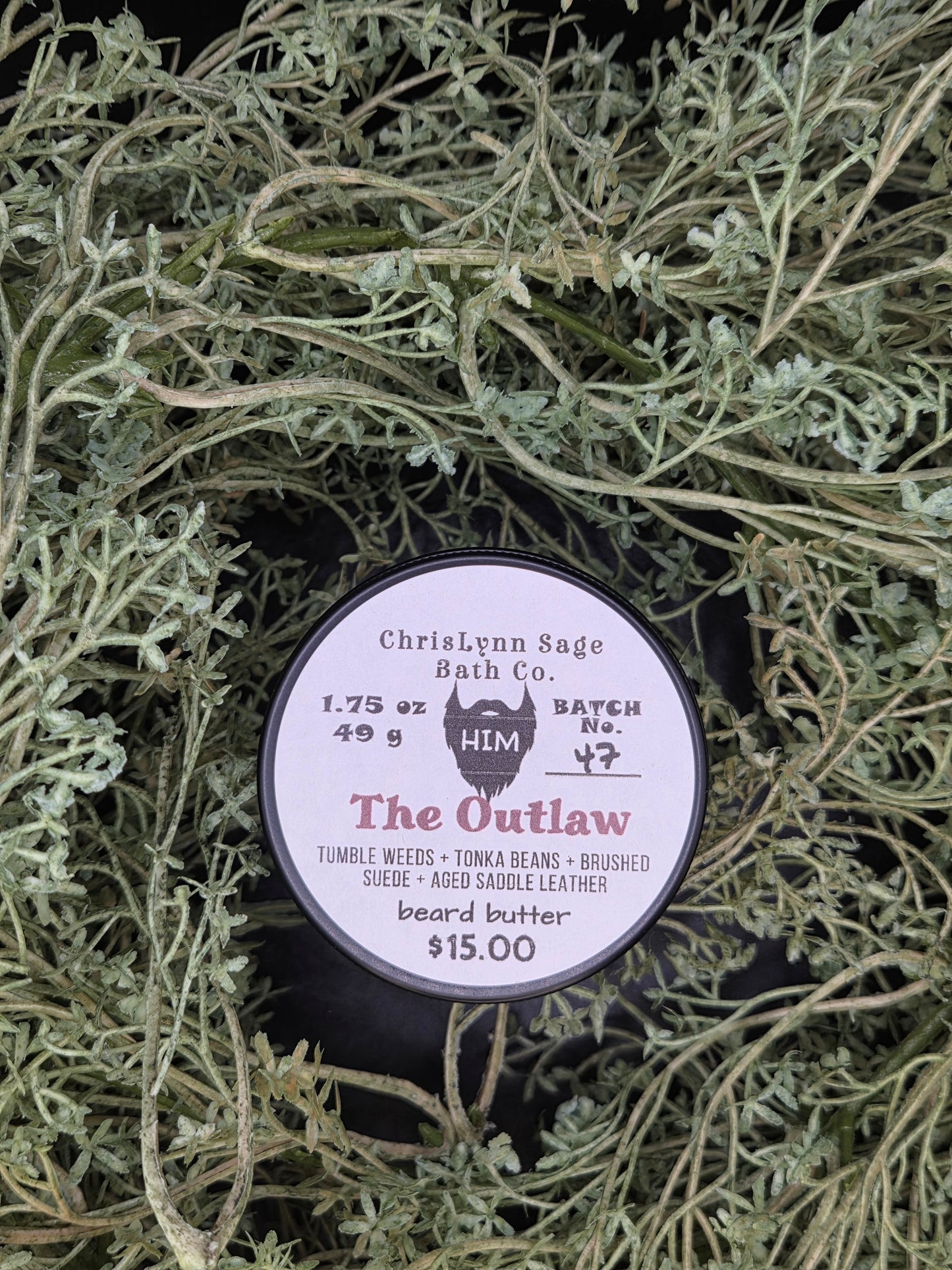 The Outlaw - HIM beard butter - Tumble Weeds + Tonka Beans + Brushed Suede + Aged Saddle Leather