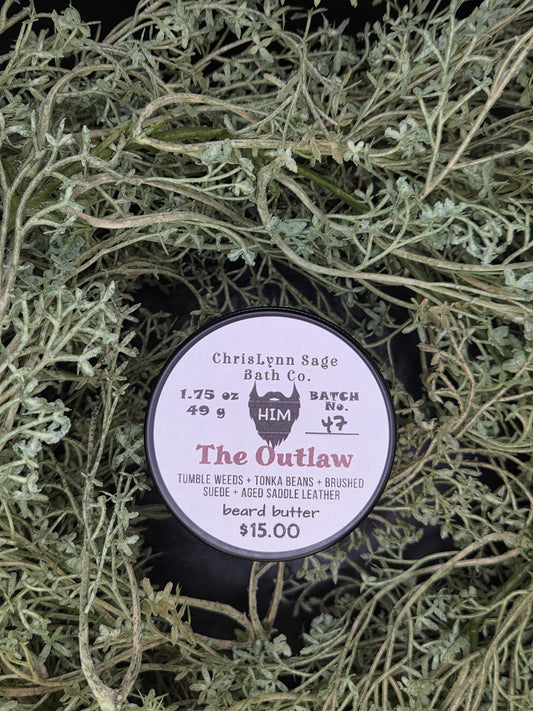 The Outlaw - HIM beard butter - Tumble Weeds + Tonka Beans + Brushed Suede + Aged Saddle Leather