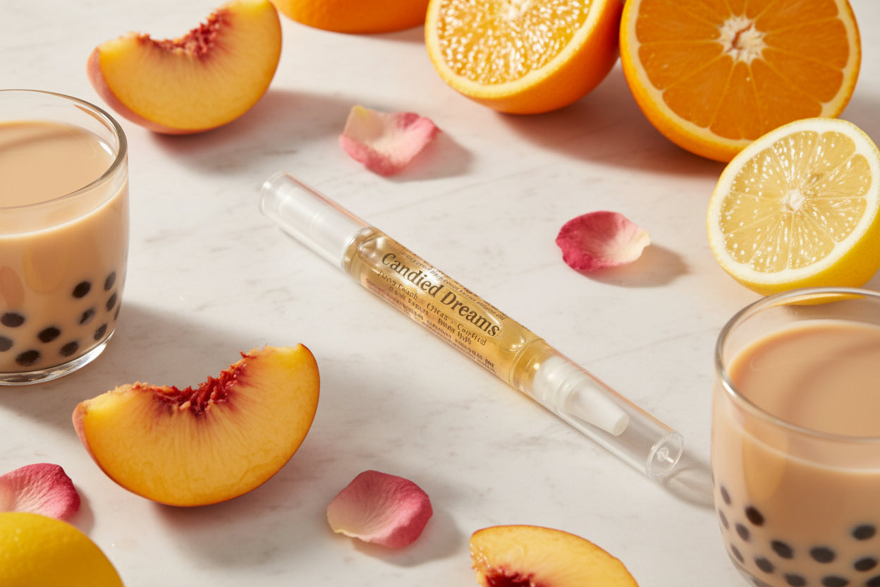 Candied Dreams Cuticle Oil - Juicy Peach + Citrus + Candied Rose Petals + Boba Milk