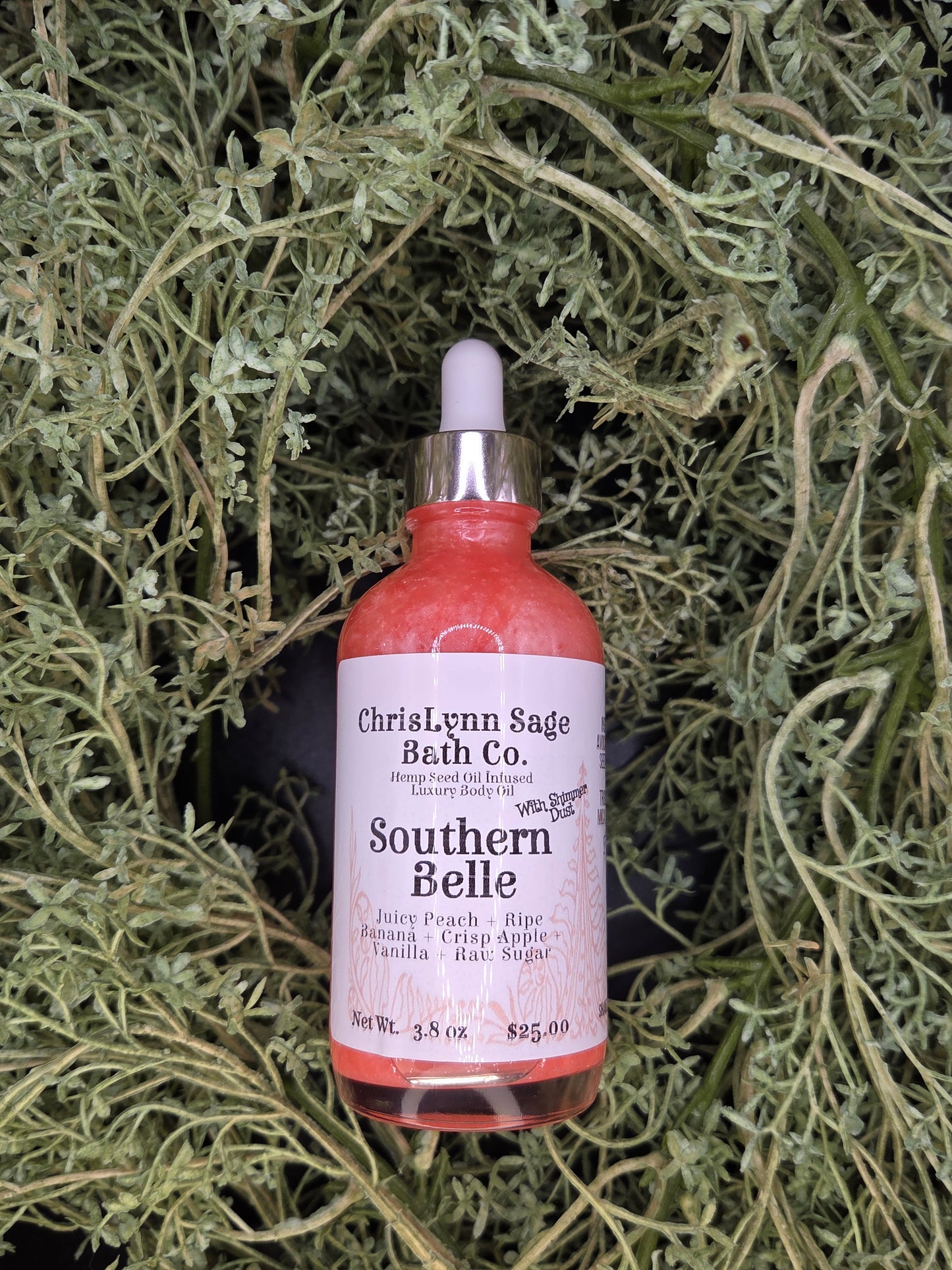 Southern Belle Shimmer Body Oil - Juicy Peach + Ripe Banana + Crisp Apple + Vanilla + Raw Sugar